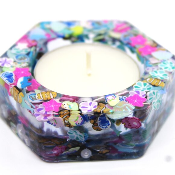 Hexagon Sea Life Tealight Candle Holder - Picture 3 of 3
